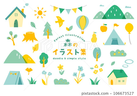 Forest and mountain hand-drawn style illustration set, plants, outdoors, nature, trees, camping, leaves, house, marche, decoration, decoration Forest and mountain hand-drawn style illustration set, plants, outdoors, nature, trees, camping, leaves, house, marche, decoration, decoration 106673527