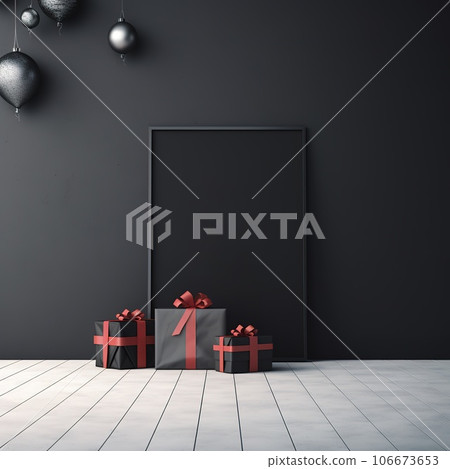 Black Friday Super Sale banner with realistic black gifts boxes and gold bows. Dark background golden with copy space Black Friday Super Sale banner with realistic black gifts boxes and gold bows. Dark background golden with copy space 106673653
