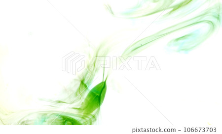綠色煙霧在白色背景上可疑地發光。水彩抽象背景圖像。有復制空間。 106673703