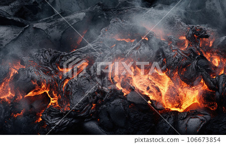Close-up of cooled lava textures from a volcano. Created with AI Close-up of cooled lava textures from a volcano. Created with AI 106673854