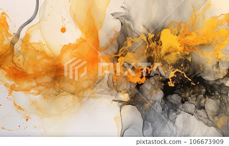 Texture of watercolor paint. Spreading golden paint out wallpaper. For banner, postcard, book illustration. Created with generative AI tools 106673909
