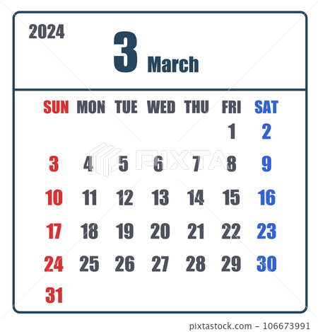 2024 年 3 月的簡單日曆 2024 年 3 月的簡單日曆 106673991