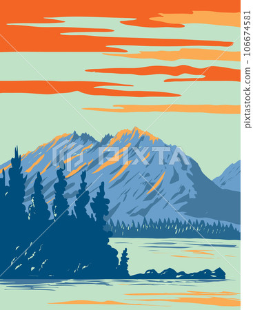 Leigh Lake in Grand Teton National Park Wyoming USA WPA Art Poster Leigh Lake in Grand Teton National Park Wyoming USA WPA Art Poster 106674581