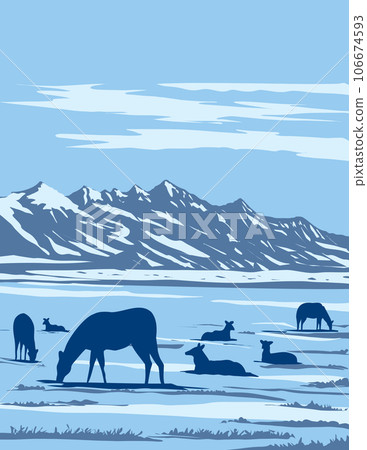 Wapiti at the National Elk Refuge in Jackson Hole in Wyoming USA WPA Art Poster 106674593