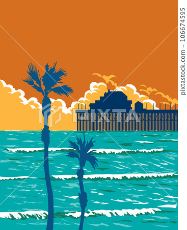 Oceanside Municipal Pier in San Diego California WPA Poster Art 106674595