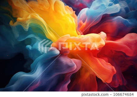 Colorful background with splashes of paint and rainbow 106674684