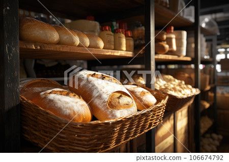 Bread is on the counter in the store 106674792