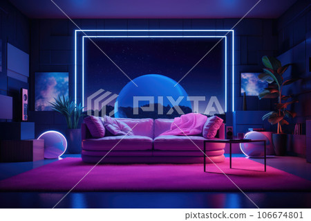 Interior of a room with neon lighting 106674801