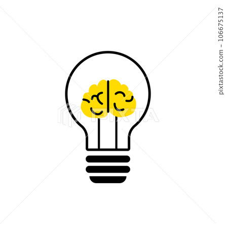 Light bulb, creative logo vector illustration. Mix electric lamp and brain connect to wires. Isolated on white background 106675137