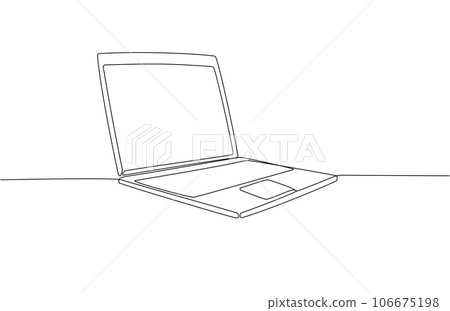 One continuous line drawing of computer laptop, and a cup of coffee. Vector illustration One continuous line drawing of computer laptop, and a cup of coffee. Vector illustration 106675198