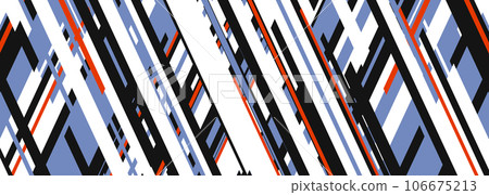 Abstract modern wide banner design with diagonal blue, white and orange striped shapes. 106675213