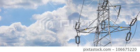 Panoramic view of a post five high against a background of clouds and sky. Panoramic view of a post five high against a background of clouds and sky. 106675220