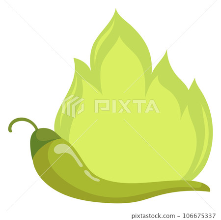 Green hot pepper. Cartoon burning spice icon Green hot pepper. Cartoon burning spice icon 106675337