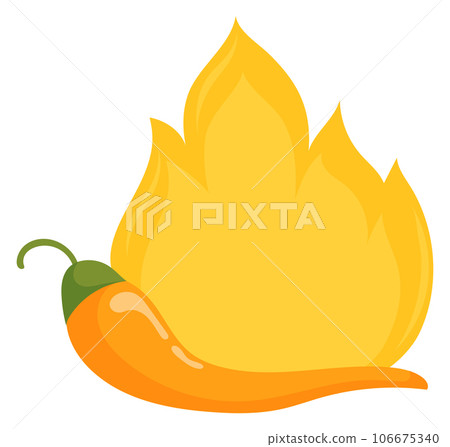 Yellow chili paper with flame. Cartoon hot spice 106675340