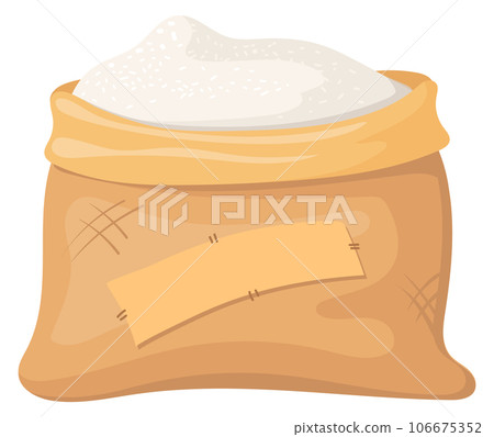 Sugar in canvas bag. Burlap sack with white powder 106675352