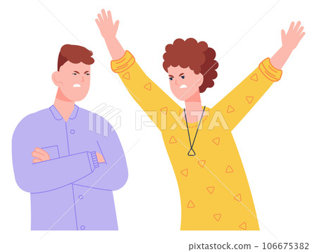 Angry woman yell on man. Couple fight or quarrel Angry woman yell on man. Couple fight or quarrel 106675382