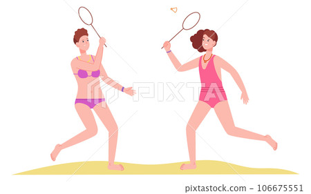 Women playing tennis on beach. Summer team sport Women playing tennis on beach. Summer team sport 106675551
