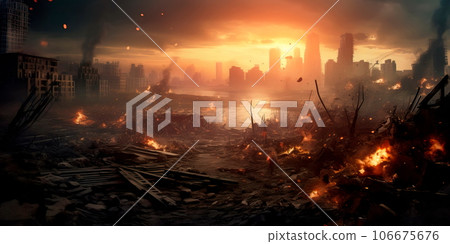 Soncept of war and destroyed city Fantastic background Generative Ai Soncept of war and destroyed city Fantastic background Generative Ai 106675676