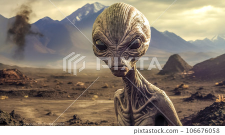 an alien on a distant planet in space 106676058