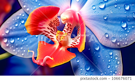blue and red blooming orchid flower blue and red blooming orchid flower 106676071