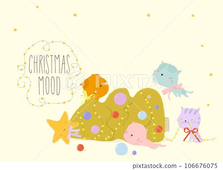 Cats dropped the Christmas Tree. Happy New Year 2024. Cats dropped the Christmas Tree. Happy New Year 2024. 106676075