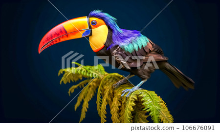 toucan on a tree branch in the forest, blue background toucan on a tree branch in the forest, blue background 106676091