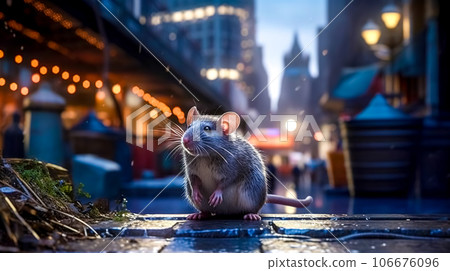 a rat looking for food in the night city, rodents in the street a rat looking for food in the night city, rodents in the street 106676096