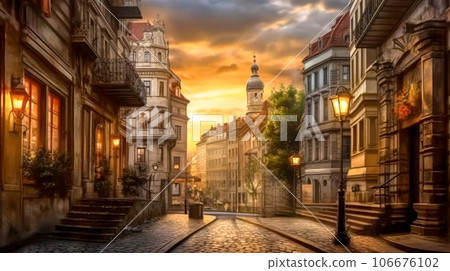 night streets of a historic European city 106676102