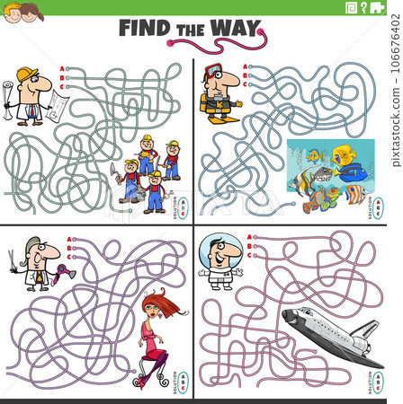 find the way maze games set with people and their occupations 106676402