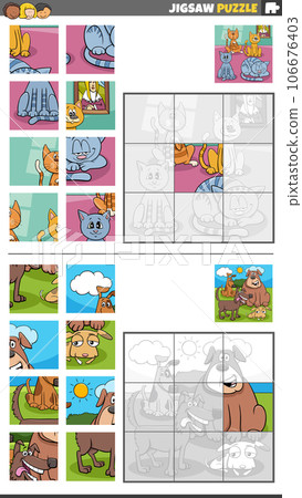 jigsaw puzzle games set with cartoon pets characters 106676403
