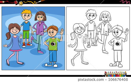 comic children and teens characters group coloring page 106676408