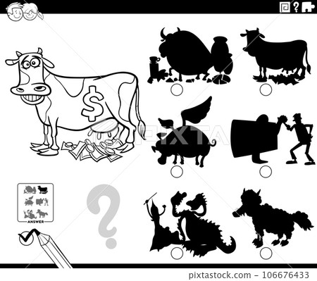 shadow game with cartoon cash cow coloring page 106676433