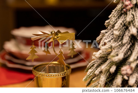 christmas festive decoration on the table selective focus christmas festive decoration on the table selective focus 106676484