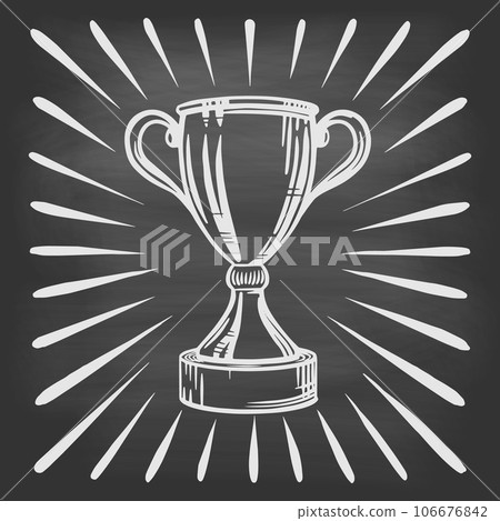 Cup with rays of glory on black background 106676842