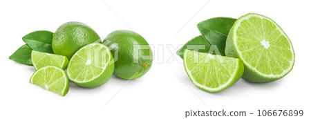 lime with half and leaf isolated on white background 106676899