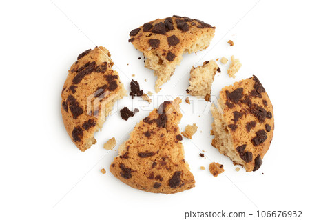 oatmeal chocolate chip cookie isolated on white background. Top view. Flat lay oatmeal chocolate chip cookie isolated on white background. Top view. Flat lay 106676932