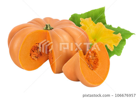 Fresh orange pumpkin isolated on white background with clipping path and full depth of field Fresh orange pumpkin isolated on white background with clipping path and full depth of field 106676957