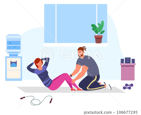 Man helping woman make abs exercise training 106677295