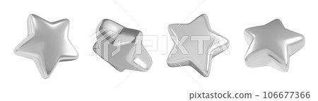 Silver star in different angles 3d illustration set - glossy grey metallic floating star-shaped design element for rating or winner concept. Symbol of best quality and good rating. Silver star in different angles 3d illustration set - glossy grey metallic floating star-shaped design element for rating or winner concept. Symbol of best quality and good rating. 106677366