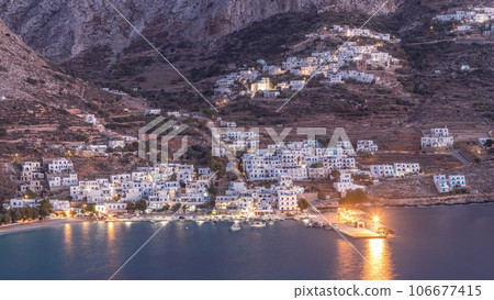 Amorgos island aerial day to night timelapse from above. Greece 106677415