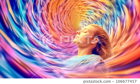 portrait of a woman in hypnosis, colorful abstract world of illusion 106677457