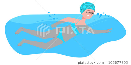 Swimming girl. Cartoon kid on speed race competition 106677803
