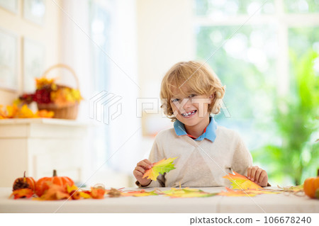 Autumn home decoration. Family decorating house. 106678240