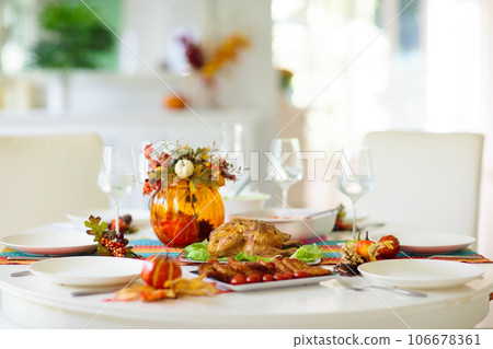 Thanksgiving dinner. Turkey table setting. Thanksgiving dinner. Turkey table setting. 106678361