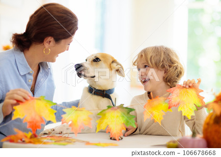 Autumn home decoration. Family decorating house. 106678668