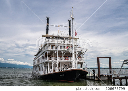Sightseeing ship Michigan mooring alongside Ninohama Tourist Port Pier Sightseeing ship Michigan mooring alongside Ninohama Tourist Port Pier 106678799