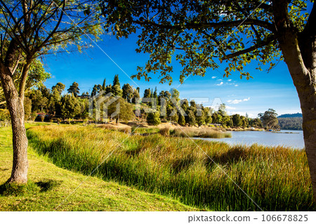 Sochagota artificial lake built in 1956 to provide tourism potential for the municipality of Paipa, in the department of Boyaca, northeastern Colombia. 106678825