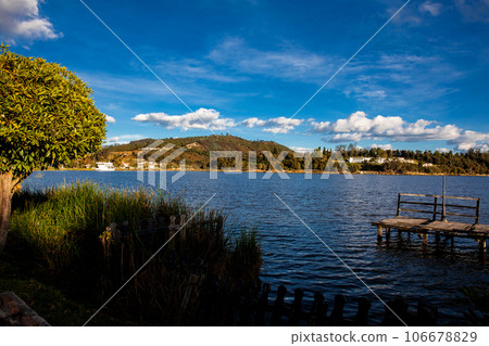 Sochagota artificial lake built in 1956 to provide tourism potential for the municipality of Paipa, in the department of Boyaca, northeastern Colombia. 106678829