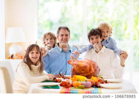 Thanksgiving family dinner. Roasted turkey meal. 106678985