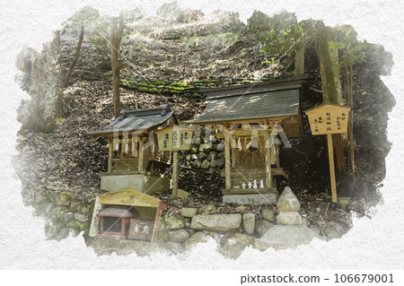 Watercolor painting style, Chizu-juku, Suwa Shrine, Setsue-sha, Chizu-cho, Yazu-gun, Tottori Prefecture Watercolor painting style, Chizu-juku, Suwa Shrine, Setsue-sha, Chizu-cho, Yazu-gun, Tottori Prefecture 106679001